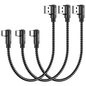 hotnow short usb c cable right angle 1ft, [3pack 1ft] portable usb-c charger nylon braided fast charging cord for samsung galaxy s10 s9 s8 plus note 9 8,power bank and other type c devices