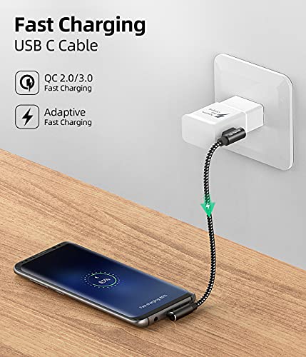 HOTNOW Short USB C Cable Right Angle 1ft, [3Pack 1ft] Portable USB-C Charger Nylon Braided Fast Charging Cord for Samsung Galaxy S10 S9 S8 Plus Note 9 8,Power Bank and Other Type c Devices