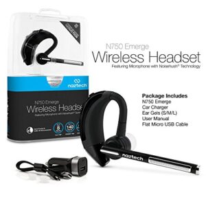 Naztech N750 Emerge Wireless BT Headset Voice Command Calls Noise Reduction Mic Perfect for Truck Drivers Compatible with iPhone, Galaxy +More [13576]