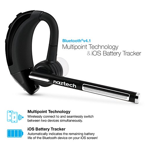 Naztech N750 Emerge Wireless BT Headset Voice Command Calls Noise Reduction Mic Perfect for Truck Drivers Compatible with iPhone, Galaxy +More [13576]