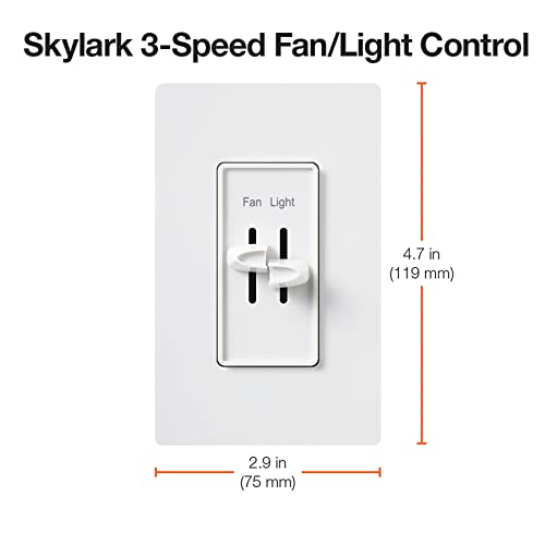 Lutron Skylark 3-Speed Combination Fan and Light Control, 1.5 Amp, Single-Pole, S2-LFSQ-IV, Ivory