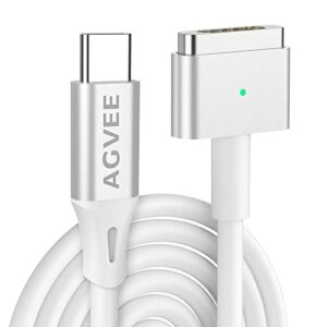 agvee 10ft usb-c to magnetic t-tip cable, type-c pd 85w power fast charging converter connector replacement for macbook pro air (2013-2015) t-head charger, silver