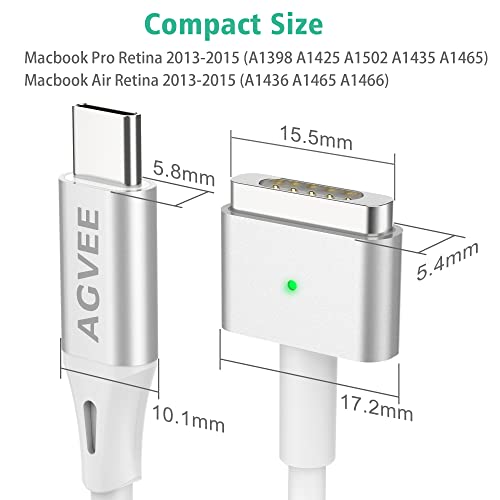 AGVEE 10ft USB-C to Magnetic T-Tip Cable, Type-C PD 85W Power Fast Charging Converter Connector Replacement for MacBook Pro Air (2013-2015) T-Head Charger, Silver