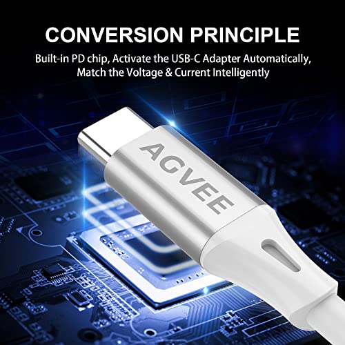 AGVEE 10ft USB-C to Magnetic T-Tip Cable, Type-C PD 85W Power Fast Charging Converter Connector Replacement for MacBook Pro Air (2013-2015) T-Head Charger, Silver