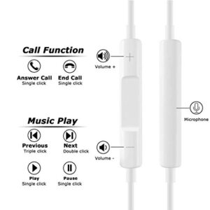 [Apple MFi Certified] Apple Earbuds/Headphone/Earphones with 3.5mm Wired Headphone Wired Earbud with Microphone Compatible with iPhone, iPod, iPad, MP3, Huawei, Samsung,White