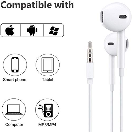 [Apple MFi Certified] Apple Earbuds/Headphone/Earphones with 3.5mm Wired Headphone Wired Earbud with Microphone Compatible with iPhone, iPod, iPad, MP3, Huawei, Samsung,White