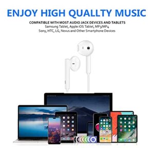 [Apple MFi Certified] Apple Earbuds/Headphone/Earphones with 3.5mm Wired Headphone Wired Earbud with Microphone Compatible with iPhone, iPod, iPad, MP3, Huawei, Samsung,White