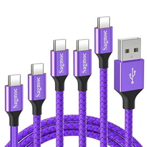 Sagmoc Type C Charger Cable Purple - USB C Rapid Charging Cord Shiny Nylon Braided【5 Pack】 2FT 3FT 2X6FT 10FT for Samsung S10 S9 S8 Plus, Note 8, LG G6 G5 V30 V20, Google Pixel/XL, Moto Z/Z2 (Violet)