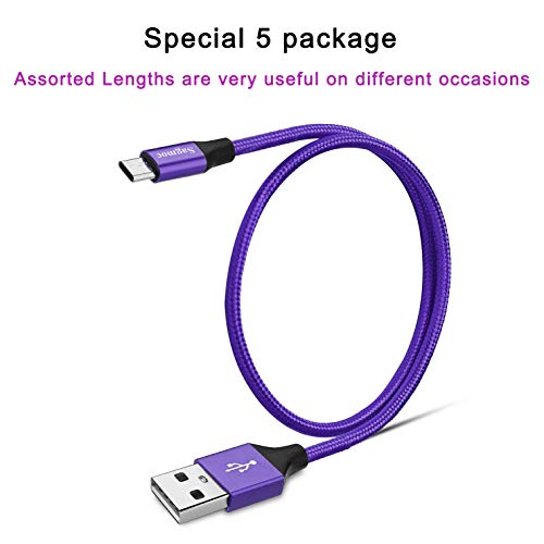 Sagmoc Type C Charger Cable Purple - USB C Rapid Charging Cord Shiny Nylon Braided【5 Pack】 2FT 3FT 2X6FT 10FT for Samsung S10 S9 S8 Plus, Note 8, LG G6 G5 V30 V20, Google Pixel/XL, Moto Z/Z2 (Violet)