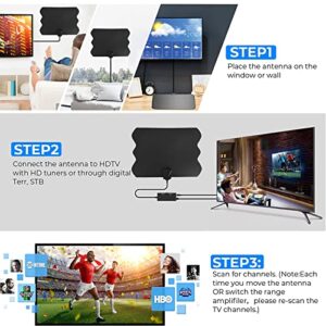 TV Antenna, Antenna TV Digital HD Indoor, 2023 Upgraded Digital TV Antenna Long 400+ Miles Range, Support 4K 1080p Fire TV Stick and All Older TV, Indoor Amplifier Signal Booster, 16ft Coax Cable