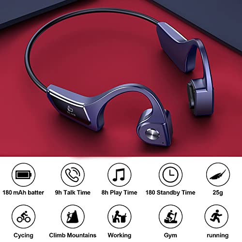 SLuB Bone Conduction Headphones,Bluetooth 5.0 Open-Ear Wireless Earphones,High Sound Quality,Ultra-Lightweight,Waterproof and Sweatproof Sports Headset(Blue)