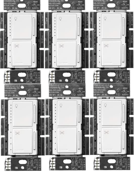 Lutron Maestro LED+ Fan Control and Dimmer for LEDs, Halogen and Incandescent Bulbs | Single-Pole | MACL-LFQ-WH | White (6 Count)