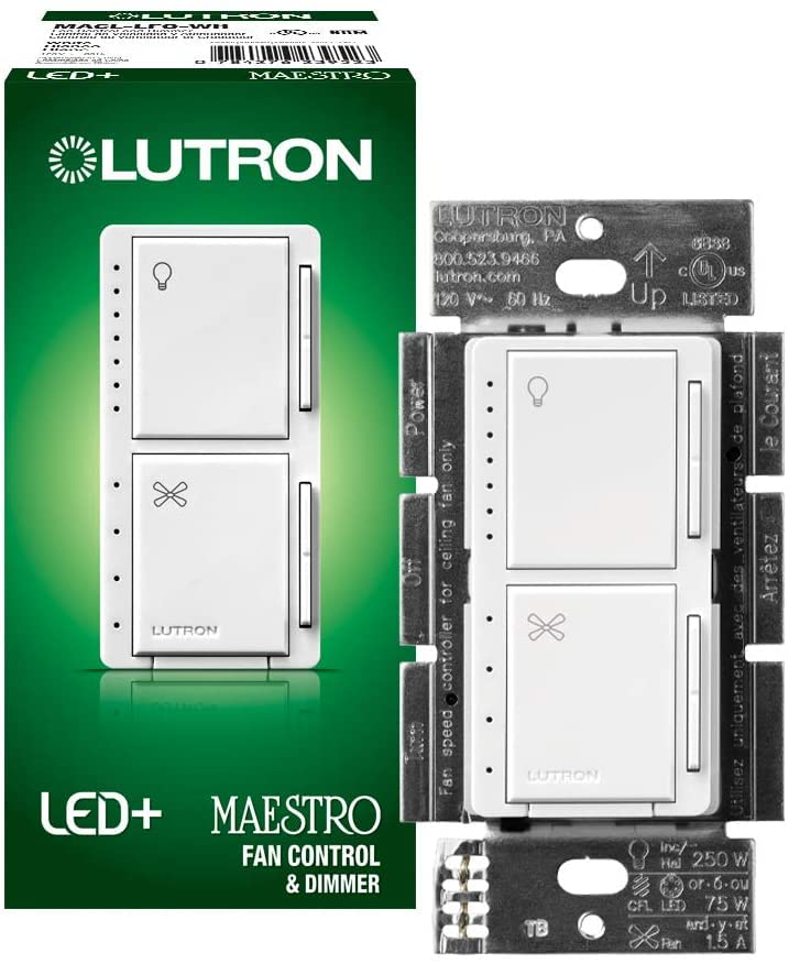 Lutron Maestro LED+ Fan Control and Dimmer for LEDs, Halogen and Incandescent Bulbs | Single-Pole | MACL-LFQ-WH | White (6 Count)