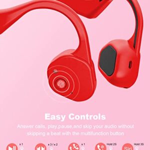 VIDONN Open-Ear Headphones, Air Conduction Wireless Earphones, Sweat Resistant Sport Bluetooth Earphones for Workouts and Running -Doesn't Hurt Your Ears-Long Battery Life-Built-in Mic (Red)