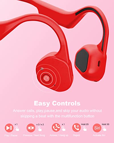 VIDONN Open-Ear Headphones, Air Conduction Wireless Earphones, Sweat Resistant Sport Bluetooth Earphones for Workouts and Running -Doesn't Hurt Your Ears-Long Battery Life-Built-in Mic (Red)