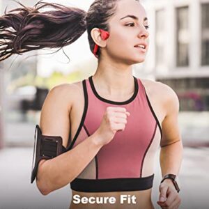 VIDONN Open-Ear Headphones, Air Conduction Wireless Earphones, Sweat Resistant Sport Bluetooth Earphones for Workouts and Running -Doesn't Hurt Your Ears-Long Battery Life-Built-in Mic (Red)