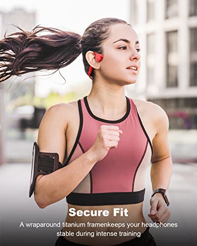 VIDONN Open-Ear Headphones, Air Conduction Wireless Earphones, Sweat Resistant Sport Bluetooth Earphones for Workouts and Running -Doesn't Hurt Your Ears-Long Battery Life-Built-in Mic (Red)