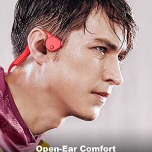 VIDONN Open-Ear Headphones, Air Conduction Wireless Earphones, Sweat Resistant Sport Bluetooth Earphones for Workouts and Running -Doesn't Hurt Your Ears-Long Battery Life-Built-in Mic (Red)