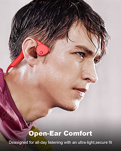 VIDONN Open-Ear Headphones, Air Conduction Wireless Earphones, Sweat Resistant Sport Bluetooth Earphones for Workouts and Running -Doesn't Hurt Your Ears-Long Battery Life-Built-in Mic (Red)