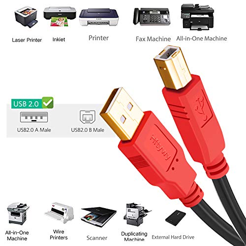 Hftywy Printer Cable 30 ft Long USB Printer Cable Cord USB 2.0 Type A Male to B Male Printer Scanner USB B Cable for HP, Canon,Epson, Lexmark, Dell, Xerox, Samsung Etc