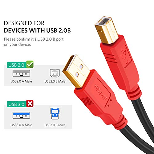 Hftywy Printer Cable 30 ft Long USB Printer Cable Cord USB 2.0 Type A Male to B Male Printer Scanner USB B Cable for HP, Canon,Epson, Lexmark, Dell, Xerox, Samsung Etc