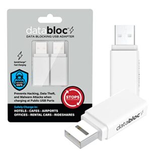 databloc usb data blocker adapter – hacker safe, enhanced data protection – easy connection, slim profile – 2 pack, white