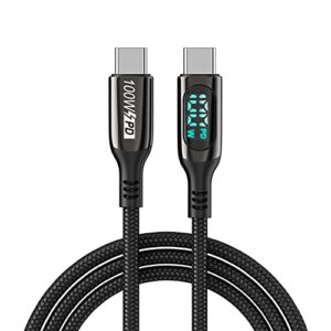 urvns usb c cable, e-mark 5a pd 100w 6.5ft lcd power display type-c fast charging 480mbps nylon braided laptop data cord for macbook pro air ipad samsung galaxy pixel lg ps5 and more