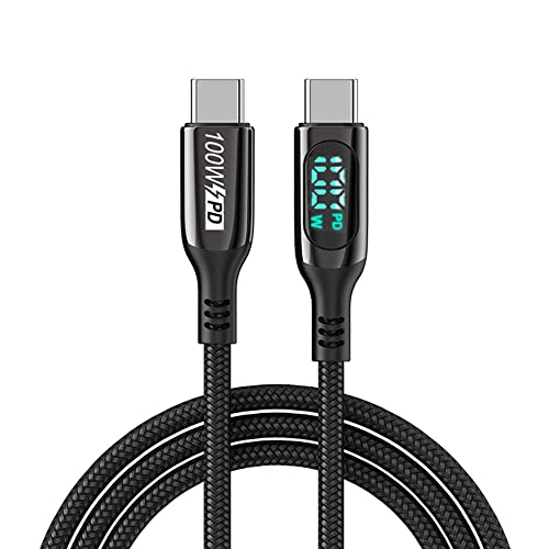 URVNS USB C Cable, E-Mark 5A PD 100W 6.5ft LCD Power Display Type-C Fast Charging 480Mbps Nylon Braided Laptop Data Cord for MacBook Pro Air iPad Samsung Galaxy Pixel LG PS5 and More