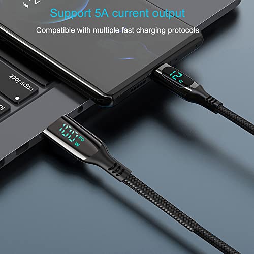 URVNS USB C Cable, E-Mark 5A PD 100W 6.5ft LCD Power Display Type-C Fast Charging 480Mbps Nylon Braided Laptop Data Cord for MacBook Pro Air iPad Samsung Galaxy Pixel LG PS5 and More