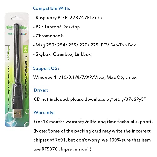 150Mbps USB WiFi Adapter, LOTEKOO RT5370 Chip Wireless Network Card Adapter for Desktop Laptop Windows, MAC OS, Linux, Raspberry Pi /Pi 2 3 4 Zero, Mag Set-Top Box