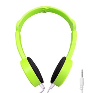 bulktech wired kids headphones, foldable stereo tangle-free 3.5mm jack corded on-ear headset for children teens boys girls phone school kindle airplane travel plane tablet parent, 1 pack green