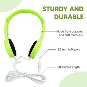 Bulktech Wired Kids Headphones, Foldable Stereo Tangle-Free 3.5mm Jack Corded On-Ear Headset for Children Teens Boys Girls Phone School Kindle Airplane Travel Plane Tablet Parent, 1 Pack Green
