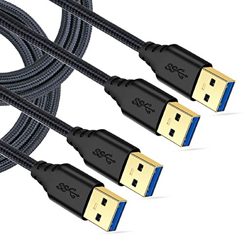 Besgoods USB 3.0 Cable Male to Male, 2-Pack Braided 6ft USB to USB Cable Type A Male Double End USB Cord Compatible Hard Drive Enclosures, DVD Player, Laptop Cooler - Black