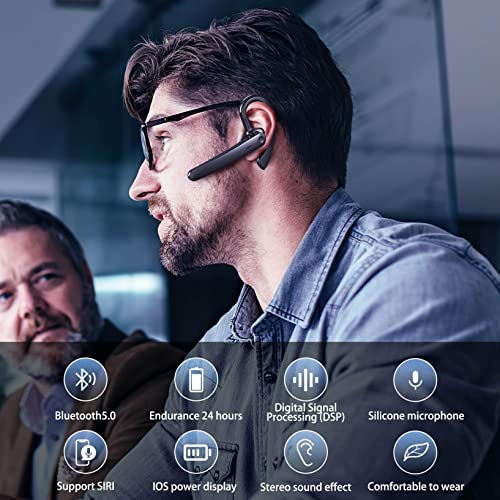 Gspmoly Bluetooth Headset Ear-Mounted Business Stereo Headset Hands-Free Sports Headset with Microphone, Microphone for Office Driving, Hands-Free Earphones Compatible with Android/iOS