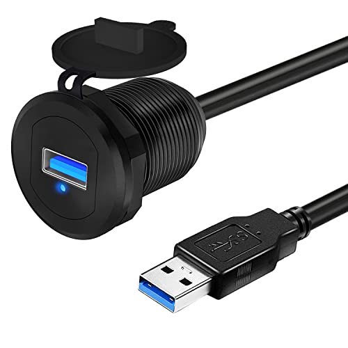 GOBGOD Single Port USB 3.0 Car Mount Flush Cable, USB3.0 Male to Female Extension for Car Truck Boat Motorcycle Dashboard Panel 3ft