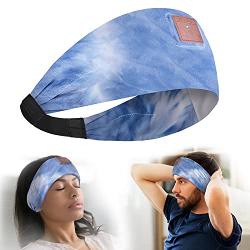 Sleep Headphones, BULYPAZY Tie Dye Bluetooth Headband Headphones with HD Stereo Speakers & Elastic Strap, Headband Earphones Perfect for Sleeping Side Sleepers Sports Running Workout Gift (Blue/White)