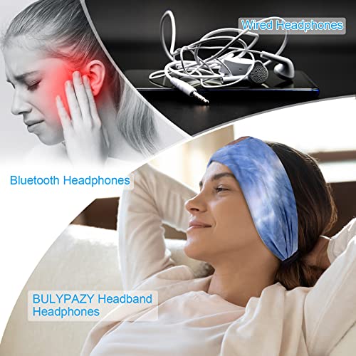 Sleep Headphones, BULYPAZY Tie Dye Bluetooth Headband Headphones with HD Stereo Speakers & Elastic Strap, Headband Earphones Perfect for Sleeping Side Sleepers Sports Running Workout Gift (Blue/White)