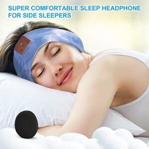 Sleep Headphones, BULYPAZY Tie Dye Bluetooth Headband Headphones with HD Stereo Speakers & Elastic Strap, Headband Earphones Perfect for Sleeping Side Sleepers Sports Running Workout Gift (Blue/White)