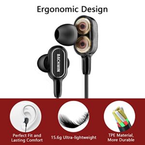 BACKWIN Wired Earbuds, Noise Cancelling Headphones Earbuds Compatible with Mobile/Laptop/Computer/iPad Fits All 3.5mm Jack,in-Ear (Black),Earpads S/M/L