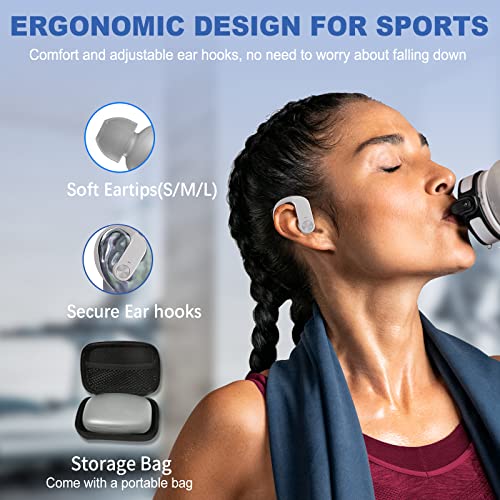 BEBEN Wireless Earbuds, 36H Playtime Bluetooth Headphones with Mics and Charging Case for iPhone Android, Waterproof Running Headphones for Gym Workout, Hi-Fi Sound Over Ear Buds with Earhooks - Grey