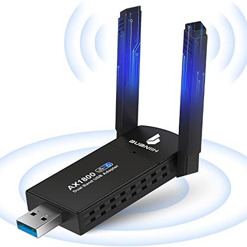 WiFi Adapter,USB WiFi 6 Adapter for Desktop PC,1800Mbps Dual Band 2.4G & 5G(574Mbps/1201Mbps),Dual 5dBi Antennas High Gain 802.11AC,Supports Windows 10/11