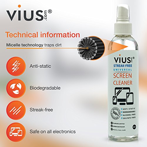 Vius Screen Cleaner Premium Screen Cleaner Spray for LCD LED TVs, Laptops, Tablets, Monitors, Phones, and Other Electronic Screens - Gently Cleans Fingerprints, Dust, Oil (8oz)