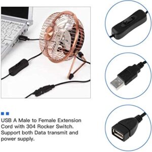 DFsucces USB Extension Cable 2Pcs with ON/Off Switch USB Male to Female Cable Support (Data and Power) for LED Desk Lamp, USB Fan, LED Strips etc