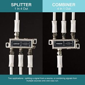 3 Way TV Signal Splitter,ANTOP Digital Coax Cable Splitter 2GHz- 5-2050MHz High Performance for Satellite/Cable TV Antenna