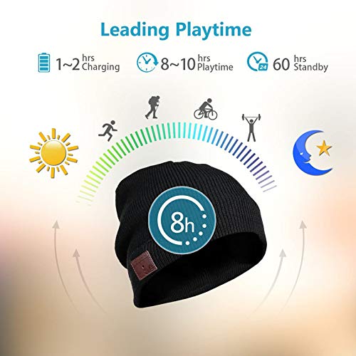Bluetooth Beanie Hat Headphones Headset, Wireless Connection Siri Voice Control Built-in HD Stereo Speakers & Microphone, Musical Knit Cap for Running, Sports, Women Men (Black)
