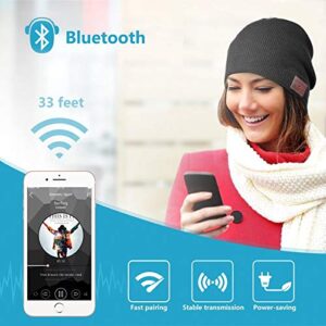 Bluetooth Beanie Hat Headphones Headset, Wireless Connection Siri Voice Control Built-in HD Stereo Speakers & Microphone, Musical Knit Cap for Running, Sports, Women Men (Black)