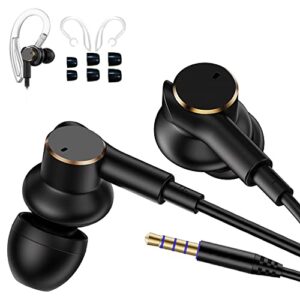 suyuzrey wired earbuds bass dynamic unit in-ear headphones with mic, high fidelity stereo 3.5mm jack earphones noise isolation memory foam and sports earhook ear buds wired,metal shell(moving coil)