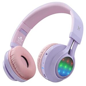 Riwbox WT-7S Kids Headphones Wireless, Bundle 2 Packs Foldable Stereo Bluetooth Headset with Mic and Volume Control for PC/Laptop/Tablet/iPad (Purple&Blue)