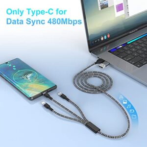 100W USB C Multi Fast Charging Cable, 10FT 5-in-1 PD 66W USB/C to USB C/Micro USB/MFi Certified iPhone Charging Cord Braided Fast Charging Cord Universal Sync Charger Adapter for iPhone/Android/Phone