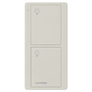 lutron 2-button pico smart remote control for caséta smart switch, pj2-2b-gla-l01, light almond
